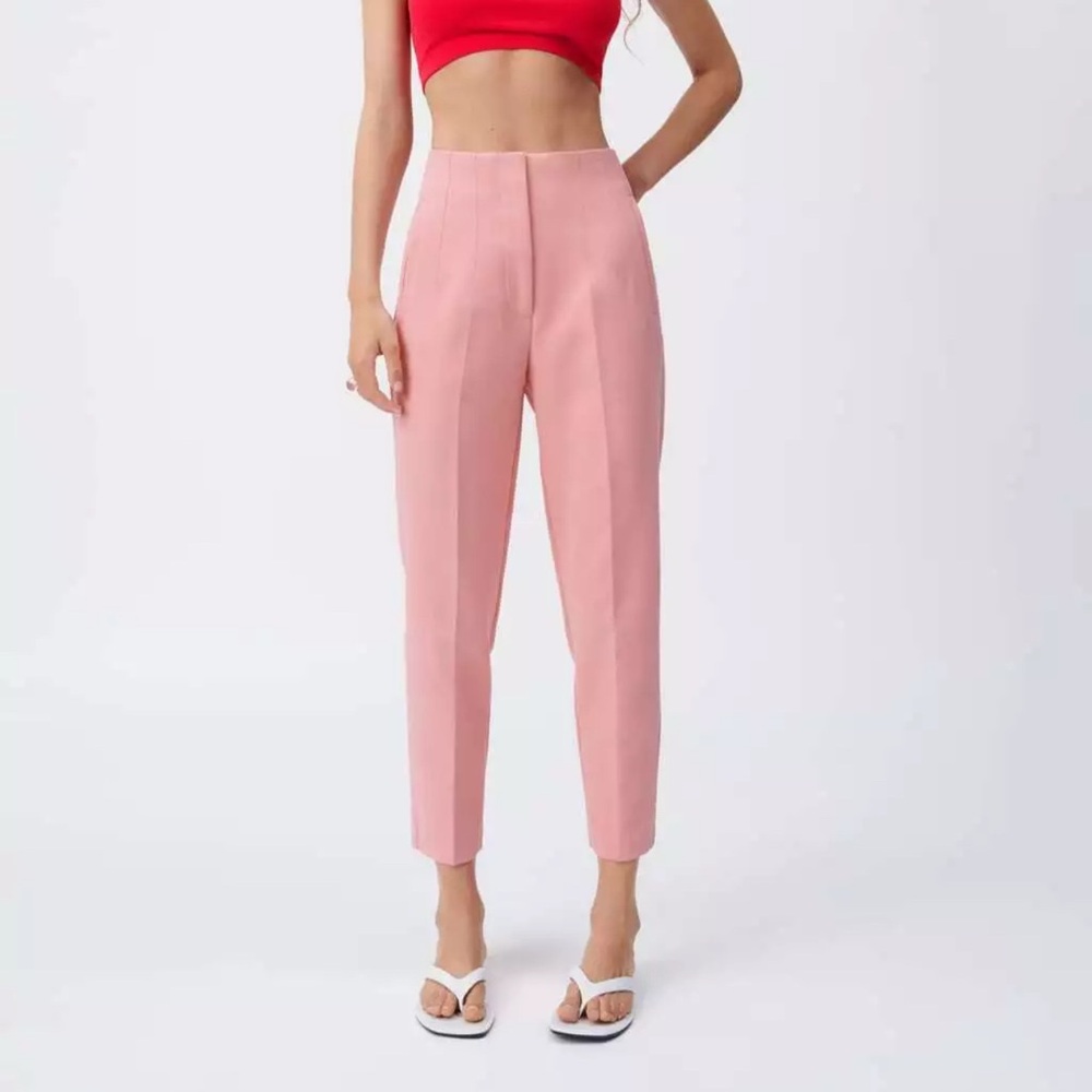 Zara Pink High-Waist Tailored Trousers
